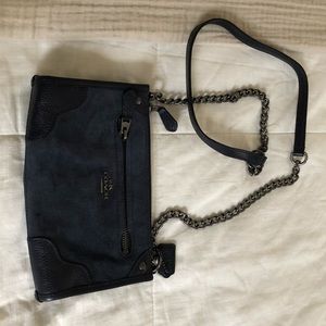 Coach navy suede and leather handbag